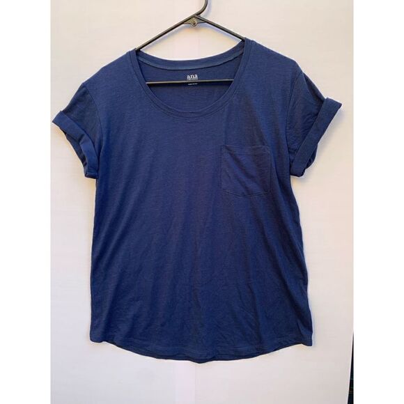ANA A New Approach Women's blue Round Neck short sleeve Plain Solid Top Medium - Picture 1 of 7